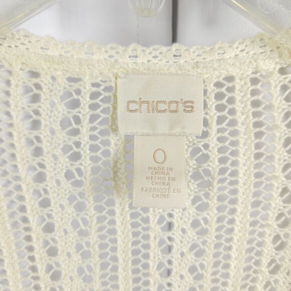 Chico's 0 Women's 4 White Cream Open Knit Open Front Cardigan Sweater - Picture 2 of 7
